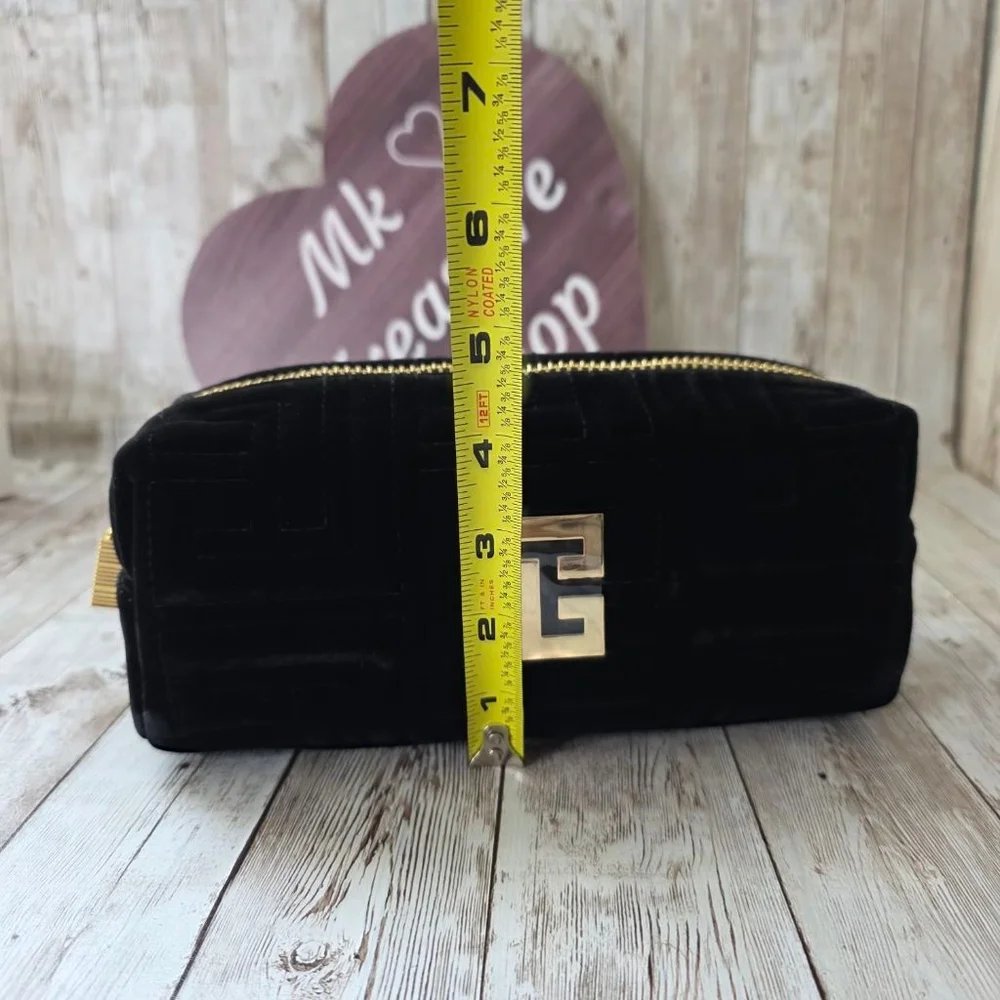 Women's Balmain Black Velvet Gold Logo Cosmetic Bag NWOT